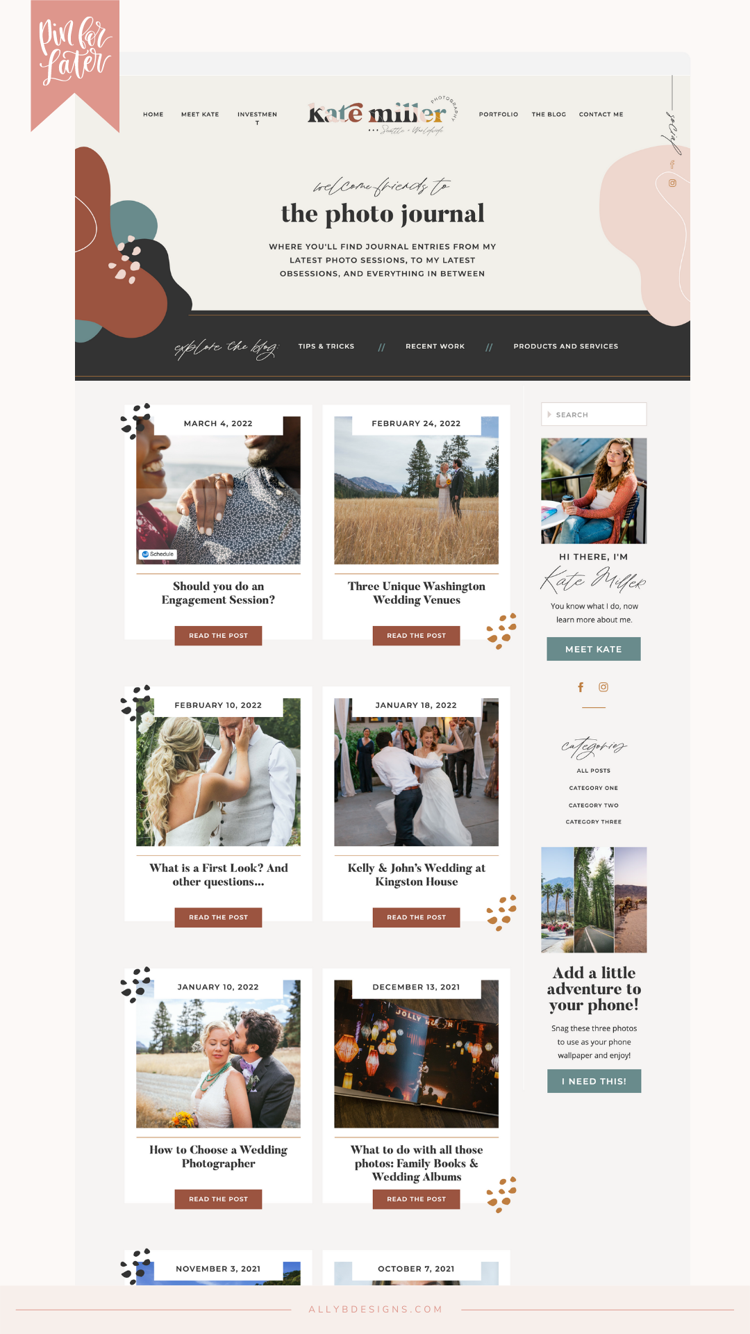 Client Launch: A Wedding Photographer Website Blog and Brand for Kate Miller Photography by Ally B Designs