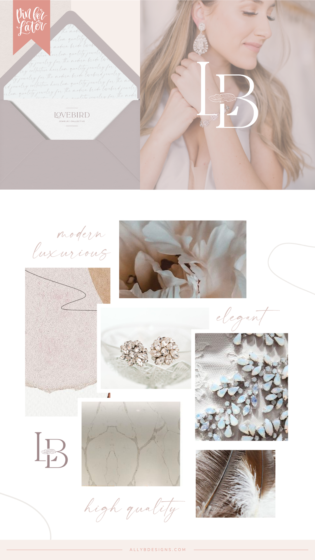 Lovebird Bridal Jewelry brand collateral by Ally B Designs