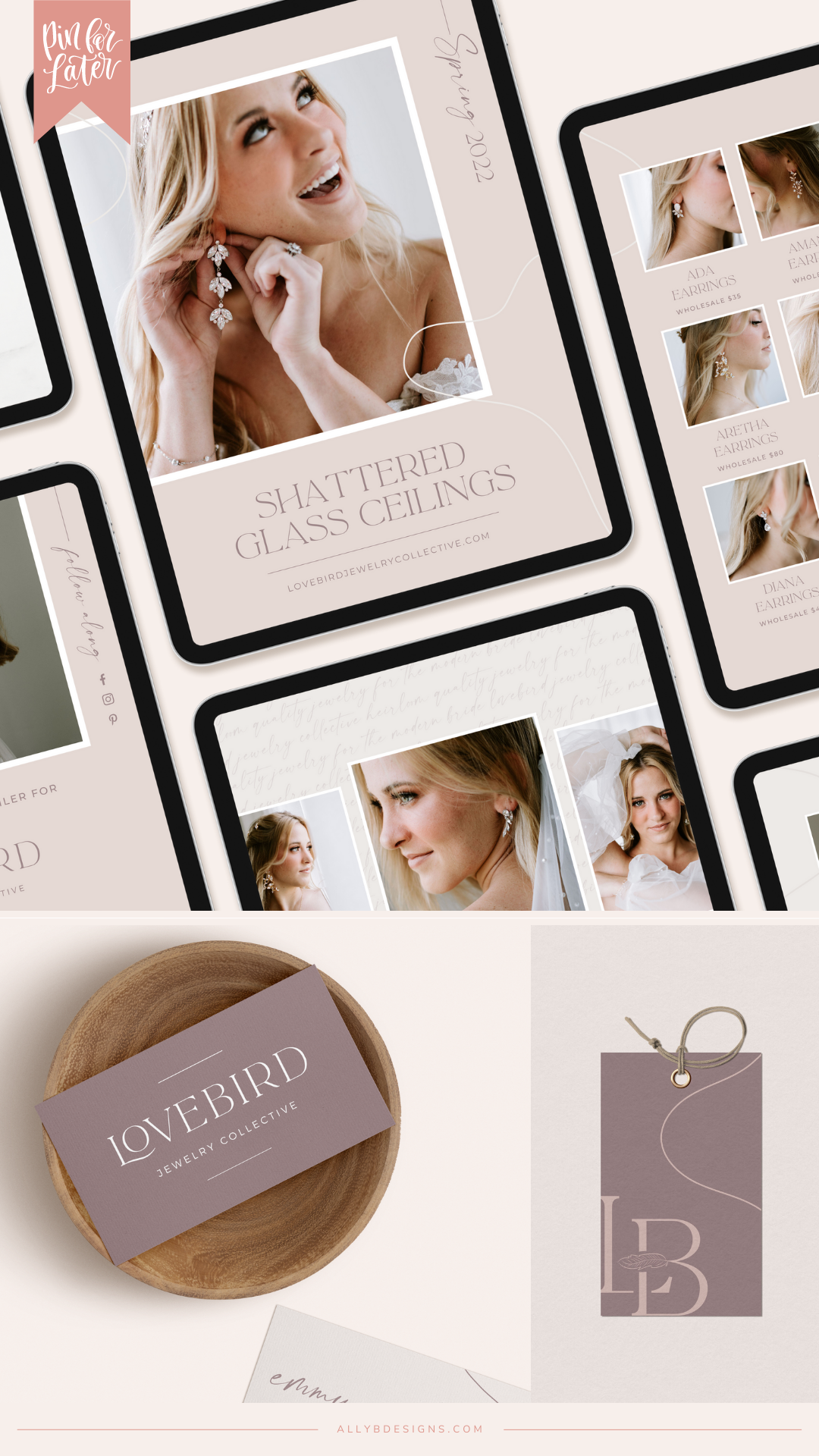 Lovebird Bridal Jewelry brand collateral by Ally B Designs