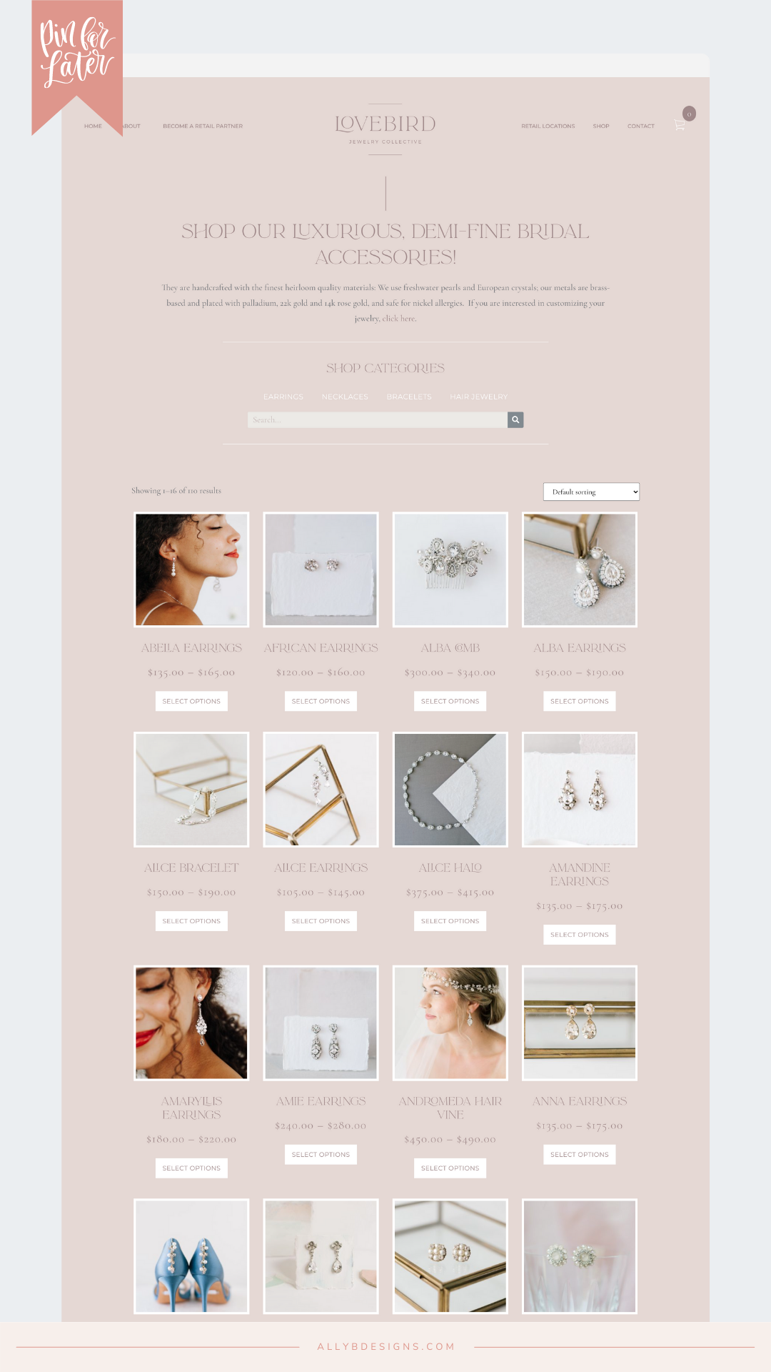 Lovebird Bridal Jewelry website by Ally B Designs
