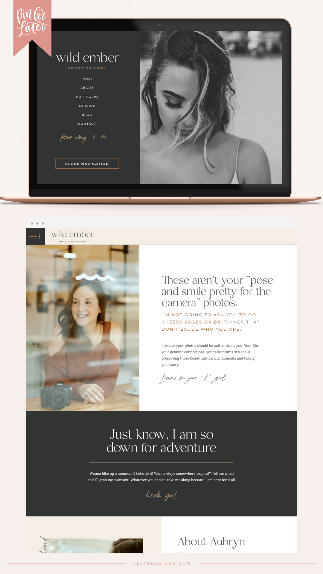 An Elopement and Wedding Photographer Website Client Launch: Wild Ember Photography. Branding and Website Design by Ally B Designs